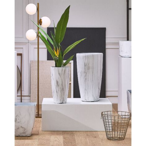 Outdoor Indoor Plant Flower Pot Tall Round 32 cm Marble Effect Limenari