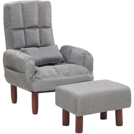 Reclining Fabric Armchair and Ottoman Set Grey Upholstery Wooden Legs Oland - Grey
