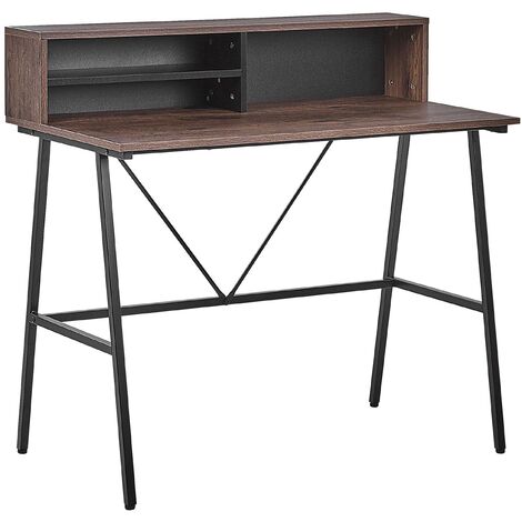 Modern Small Desk Home Office Study Metal Legs Dark Wood Finish Harison