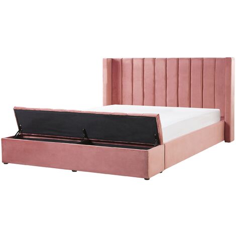 Velvet EU King Size Bed Frame Tufted 5ft3 Storage Bench Pink Noyers