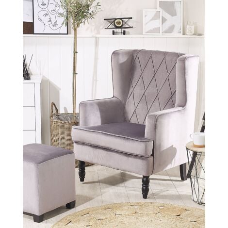 Grey velvet armchair and footstool hot sale