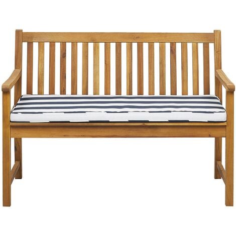 Outdoor Garden Bench Certified Acacia Wood 120 cm Blue Striped Cushion Vivara