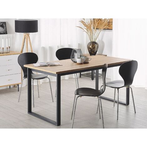 Modern Industrial Dining Table 160 x 80 cm Dark Wood Top Black Metal ...