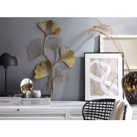 Modern Wall Decor Leaves Metal Art Natural Pattern Accent Piece Golden Indium
