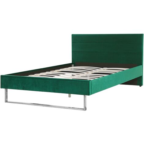 Modern Glam Velvet Fabric EU Double Bed Frame 4ft6 Upholstered Green Bellou