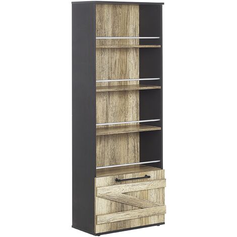 Barn Style 4 Tier Bookcase with Bottom Cabinet Light Wood Black Modern Salter