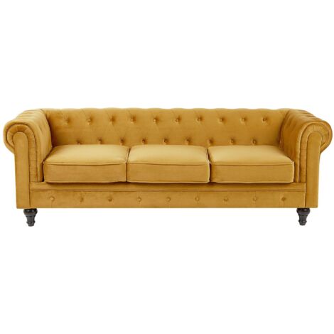 Sofa 3 Seater CHESTERFIELD Velvet Mustard