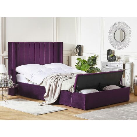 Velvet EU Double Size Bed Frame Tufted 4ft6 Storage Bench Purple Noyers