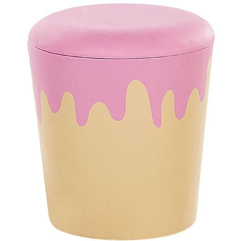 Kids Pouffe Cupcake Footstool Velvet Upholstered Storage Beige and Pink Mousee - Beige