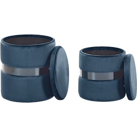 Set of 2 Storage Pouffes Velvet Footstools Metal Band Detail Light Blue Doris