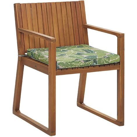 Modern Rustic Outdoor Garden Acacia Wood Dining Chair with Green Cushion Sassari - Green