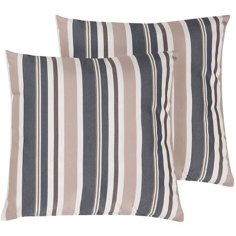 Set of 2 Outdoor Scatter Pillows Blue Beige Polyester Cover Zippered Garden Patio - Multicolour