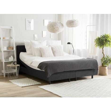Modern EU King Size 5ft3 Electric Bed Adjustable Remote Control Linen Dark Grey Duke
