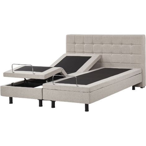 Modern EU King Size 5ft3 Electric Bed Adjustable Remote Control Linen Beige Duke