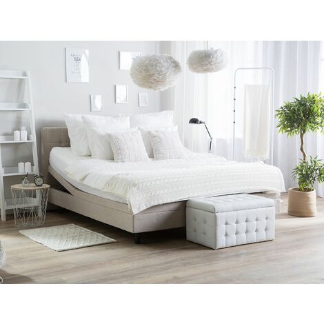Modern EU King Size 5ft3 Electric Bed Adjustable Remote Control Linen Beige Duke