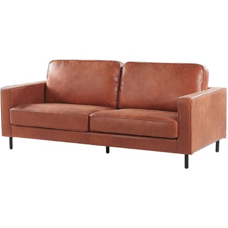 Modern Faux Leather Sofa Set 3 Seater Armchair Metal Legs Golden Brown Savalen