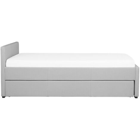 Modern Fabric EU Small Single Trundle Bed Frame 2ft6 Light Grey Slatted Marmande