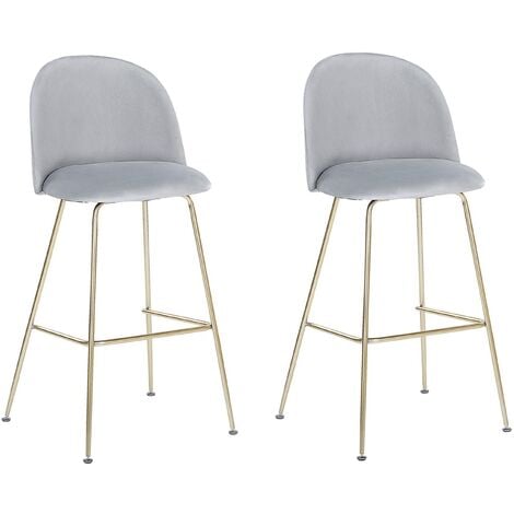 Modern Glam Bar Dining Chairs Set Upholstered Velvet Seat Steel Base Grey Arcola - Grey