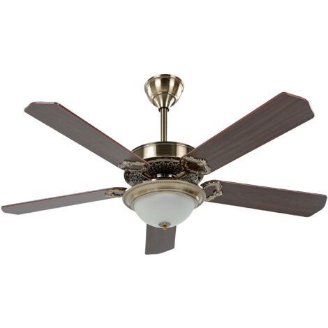 Ceiling Fan with Light 5 Blades Remote Control Gold and Dark Wood Begej