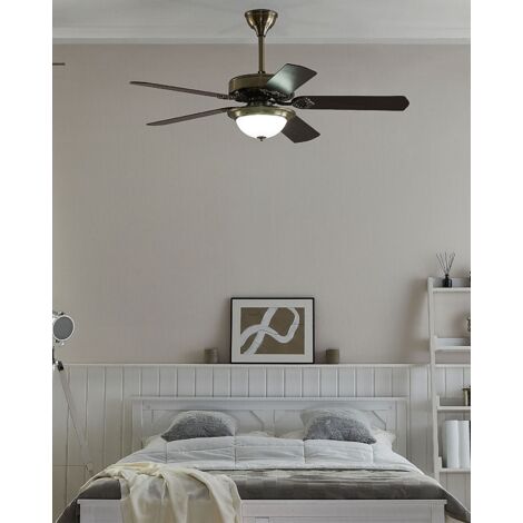 Ceiling Fan with Light 5 Blades Remote Control Gold and Dark Wood Begej