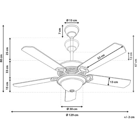 Ceiling Fan with Light 5 Blades Remote Control Gold and Dark Wood Begej