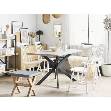 Industrial Dining Room Table Concrete Veneer MDF Tabletop Metal Legs 140 x 80 cm Spectra