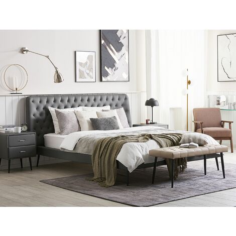 Modern Bedroom Set EU Super King Size 6ft Bed 2 Bedside Tables Bed Bench Grey Essonne