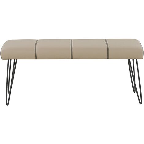 Bedroom Bench Beige Minimalist Faux Leather Upholstered Metal Legs Betin