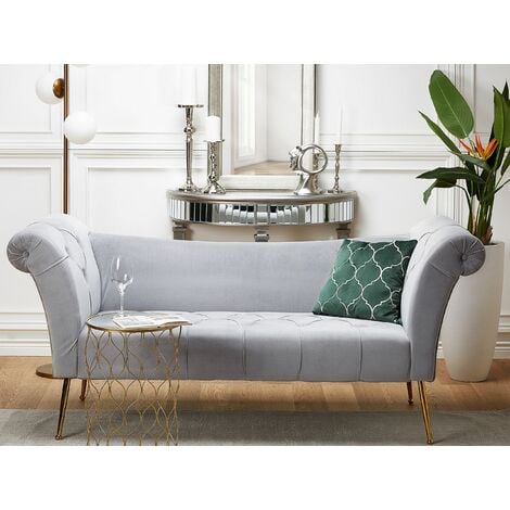 Double Ended Chaise Lounge Tufted Velvet Upholstery Gold Legs Grey Nantilly