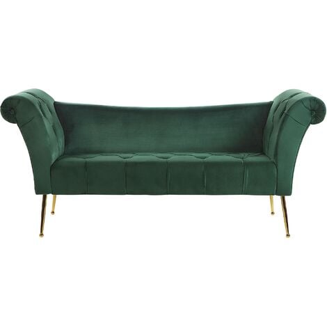 Double Ended Chaise Lounge Tufted Velvet Upholstery Gold Legs Green Nantilly - Green