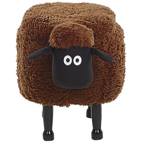 Kids Animal Stool Faux Fur Pouffe with Storage Wooden Legs Playroom Brown Sheep