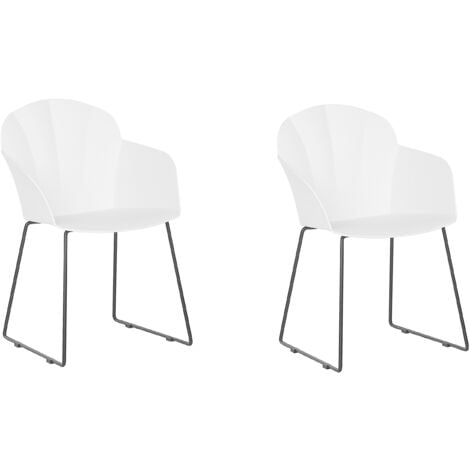 Modern Set of 2 Dining Chairs White Black Metal Legs Synthetic Formed ...