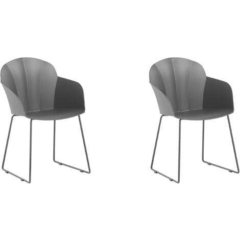 Modern Set of 2 Dining Chairs Black Metal Legs Synthetic Formed Back Sylva