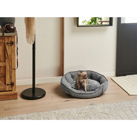 Round Pet Bed 60 x 50 cm Linen Dog Cat Soft Animal Cot Grey Candir