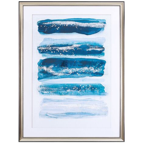 Framed Wall Art Print Blue And Brass Frame Watercolour Effect 60 X 80 Cm Ferate Blue