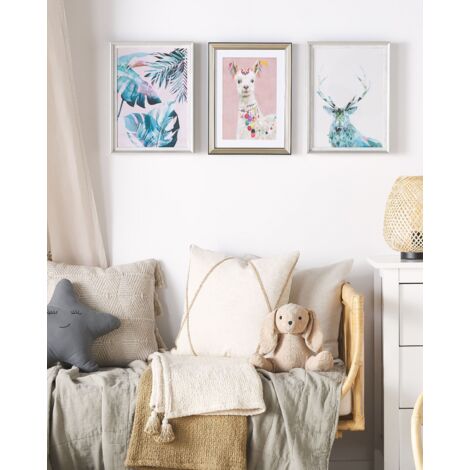 Framed Wall Art Print Pink Frame Lama Design Kids Room 30 x 40 cm Balala