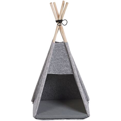 Felt Pet Teepee Tent Cat Dog Bed with Pillow 35x40 cm Grey Ulubey