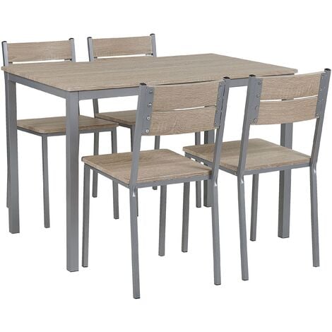 Modern Dining Kitchen Set Table 4 Chairs Light Wood with Grey Blumberg