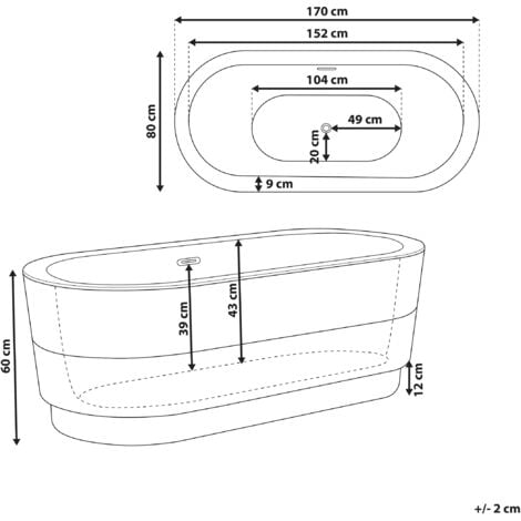Freestanding Bathtub Sanitary Acrylic 170 x 80 cm with Fixtures White Empresa