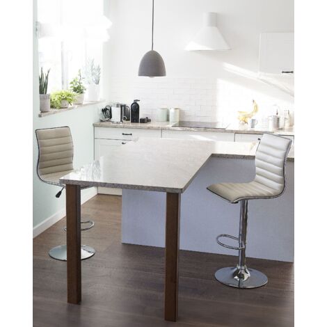 Set of 2 Kitchen Counter Bar Stools Swivel Adjustable Faux Leather Beige Lucerne