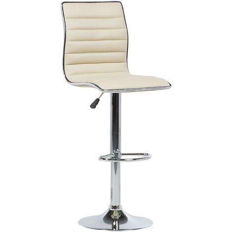 Set of 2 Kitchen Counter Bar Stools Swivel Adjustable Faux Leather Beige Lucerne