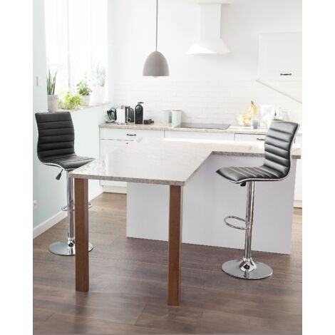 Set of 2 Kitchen Counter Bar Stools Swivel Adjustable Faux Leather Black Lucerne
