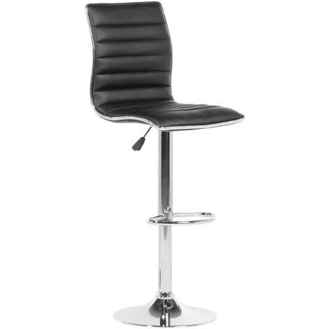 Set of 2 Kitchen Counter Bar Stools Swivel Adjustable Faux Leather Black Lucerne