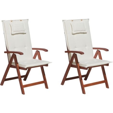Set of 2 Garden Chairs Acacia Wood Adjustable Foldable Cushion Off-White Toscana - Dark Wood