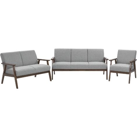 Retro Living Room Furniture Set 3 Seater Sofa Loveseat Armchair Grey Asnes - Grey