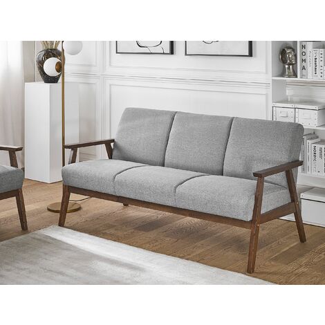 Retro Living Room Sofa Fabric Upholstery Wooden Frame 3 Seater Couch Grey Asnes