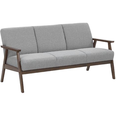 Retro Living Room Sofa Fabric Upholstery Wooden Frame 3 Seater Couch Grey Asnes