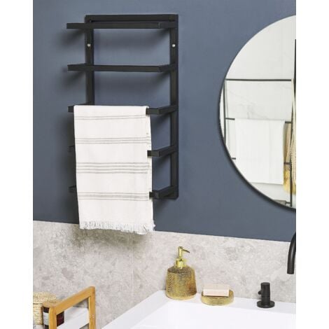 Modern Hanging Towel Rack Wall Mounted Storage Chromed Steel Black Cintra