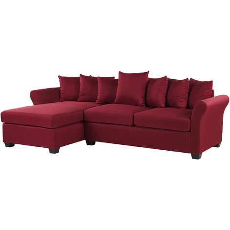 Modern Corner Sofa Dark Red Fabric