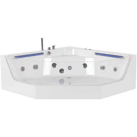 Modern Corner Hot Tub SPA Bath White Acrylic Hydro Massage Jets Caceres - White